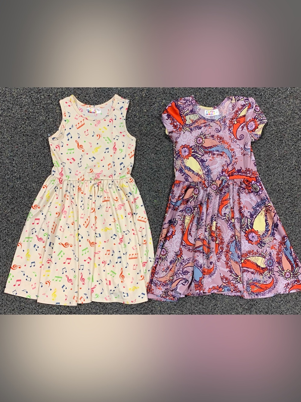 Two girls size 3/4 Lularoe style polyester summer dresses